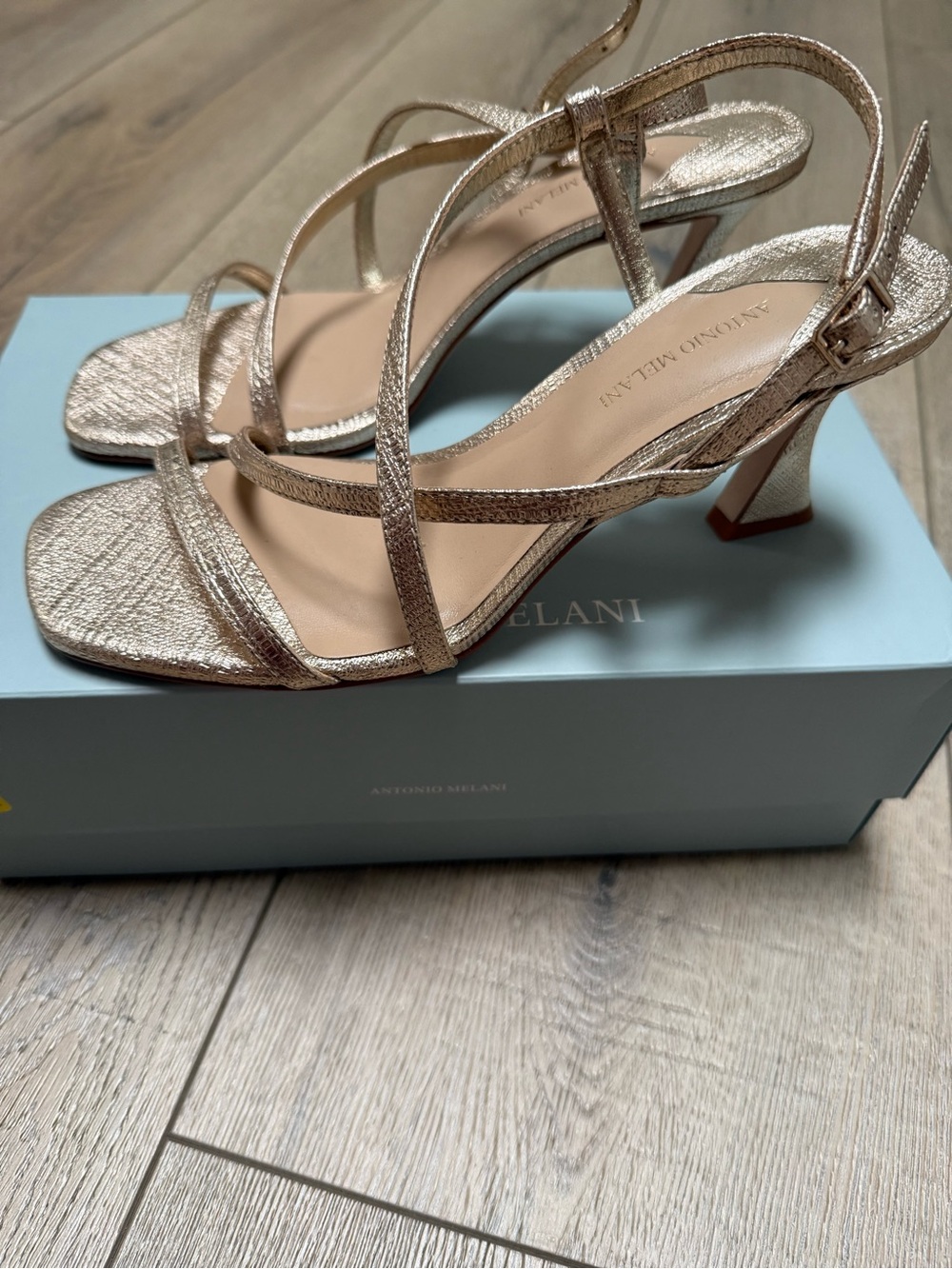 ANTONIO MELANI Metallic Gold Strappy Heels - Picture 2 of 5